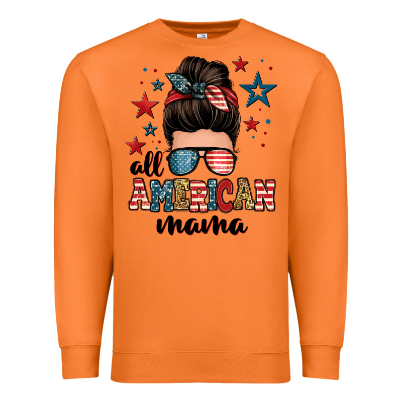 All American Mama Messy Bun Premium Sweatshirt by Zillion Design Studio | Teevron