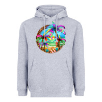 Heather Grey summer colorful palms Heavyweight Hoodie - texasbilliewilder