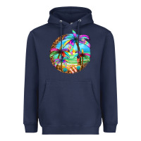 Navy summer colorful palms Heavyweight Hoodie - texasbilliewilder