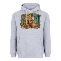 Heather Grey highland cow family cattle and calf with sunflower and turquoise backg Heavyweight Hoodie - RanaPortraitStore