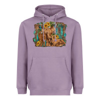 Lavender highland cow family cattle and calf with sunflower and turquoise backg Heavyweight Hoodie - RanaPortraitStore