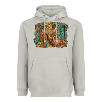 Moon Dust highland cow family cattle and calf with sunflower and turquoise backg Heavyweight Hoodie - RanaPortraitStore