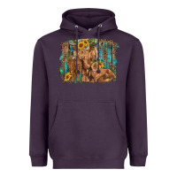 Highland Cow Family Cattle And Calf With Sunflower And Turquoise Backg Heavyweight Hoodie | Teevron
