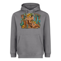 Storm highland cow family cattle and calf with sunflower and turquoise backg Heavyweight Hoodie - RanaPortraitStore
