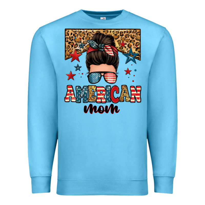 American Mom Junkie Messy Bun Premium Sweatshirt by Zillion Design Studio | Teevron