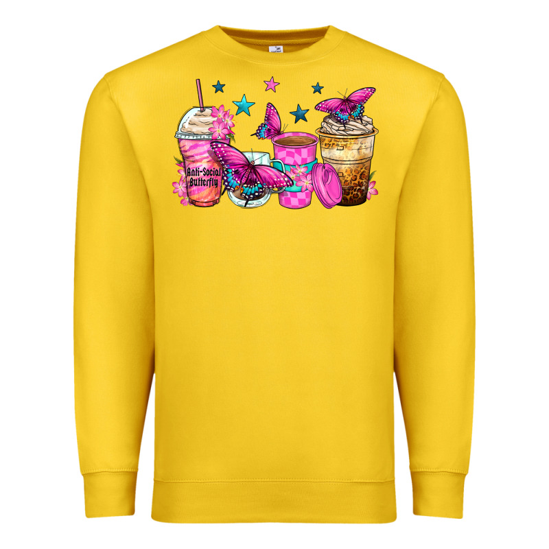 Antisocial Butterfly Coffee Cups Premium Sweatshirt by Zillion Design Studio | Teevron