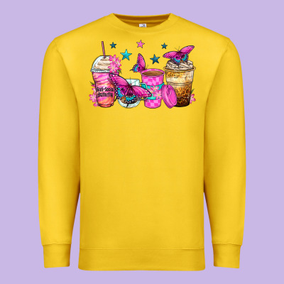 Antisocial Butterfly Coffee Cups Premium Sweatshirt Designed By Zillion Design Studio