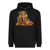Black highland cow family Heavyweight Hoodie - RanaPortraitStore