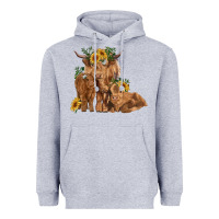 Heather Grey highland cow family Heavyweight Hoodie - RanaPortraitStore