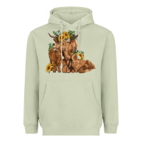 Matcha highland cow family Heavyweight Hoodie - RanaPortraitStore