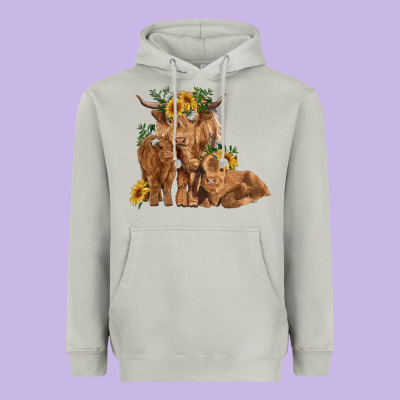 Highland Cow Family Heavyweight Hoodie Designed By Ranaportraitstore