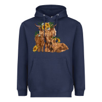 Navy highland cow family Heavyweight Hoodie - RanaPortraitStore