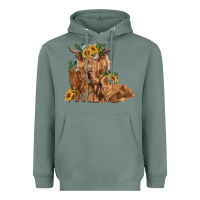 Sage highland cow family Heavyweight Hoodie - RanaPortraitStore