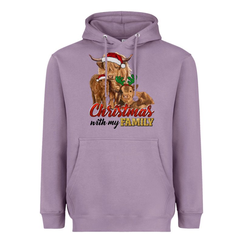 Christmas With My Family Highland Cow Cattle And Calves Heavyweight Hoodie by RanaPortraitStore | Teevron