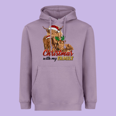 Christmas With My Family Highland Cow Cattle And Calves Heavyweight Hoodie Designed By Ranaportraitstore