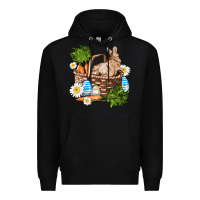 Black easter bunny in basket wıth carrot and eggs Premium Hoodie - AdoDesignShop