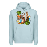 Blue Mist easter bunny in basket wıth carrot and eggs Premium Hoodie - AdoDesignShop