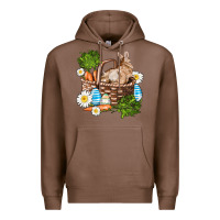 Chestnut easter bunny in basket wıth carrot and eggs Premium Hoodie - AdoDesignShop