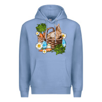 Colony Blue easter bunny in basket wıth carrot and eggs Premium Hoodie - AdoDesignShop