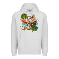 Dove Grey easter bunny in basket wıth carrot and eggs Premium Hoodie - AdoDesignShop