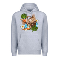 Heather Grey easter bunny in basket wıth carrot and eggs Premium Hoodie - AdoDesignShop