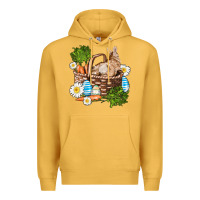 Mustard easter bunny in basket wıth carrot and eggs Premium Hoodie - AdoDesignShop