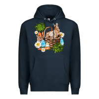 Navy easter bunny in basket wıth carrot and eggs Premium Hoodie - AdoDesignShop