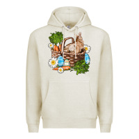 Oatmeal Heather easter bunny in basket wıth carrot and eggs Premium Hoodie - AdoDesignShop
