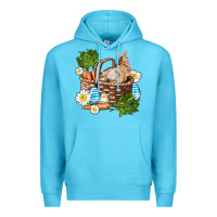 Ocean Blue easter bunny in basket wıth carrot and eggs Premium Hoodie - AdoDesignShop