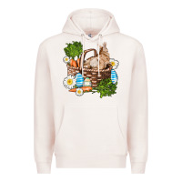 Pale Pink easter bunny in basket wıth carrot and eggs Premium Hoodie - AdoDesignShop