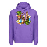 Purple easter bunny in basket wıth carrot and eggs Premium Hoodie - AdoDesignShop