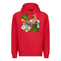 Red easter bunny in basket wıth carrot and eggs Premium Hoodie - AdoDesignShop