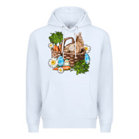 White easter bunny in basket wıth carrot and eggs Premium Hoodie - AdoDesignShop