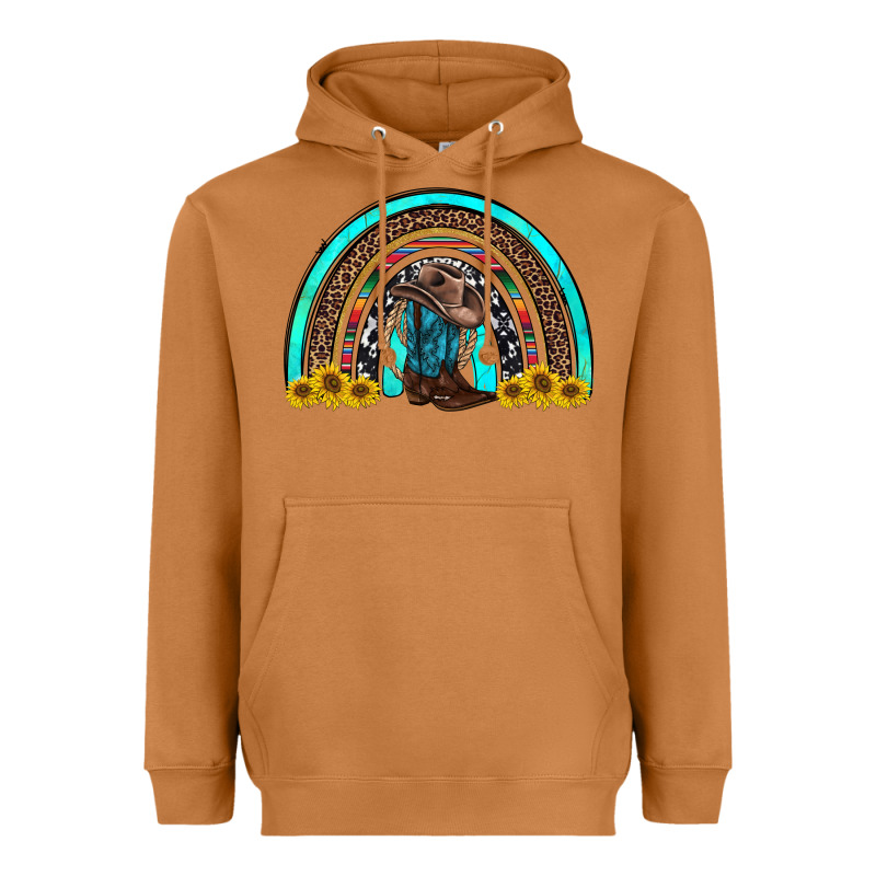 Western Cowboy Boots Sunflowers Rainbow Heavyweight Hoodie by RanaPortraitStore | Teevron