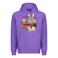 Purple easter bunny and basket Premium Hoodie - AdoDesignShop