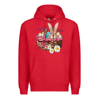 Red easter bunny and basket Premium Hoodie - AdoDesignShop