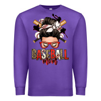 Purple baseball mom messy bun Premium Sweatshirt - Zillion Design Studio