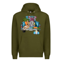 Army Green easter truck with gnome and rabbit Premium Hoodie - AdoDesignShop