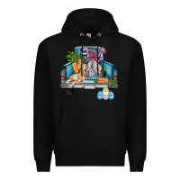 Black easter truck with gnome and rabbit Premium Hoodie - AdoDesignShop