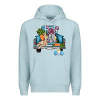 Blue Mist easter truck with gnome and rabbit Premium Hoodie - AdoDesignShop