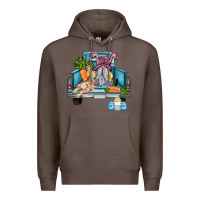 Coffee easter truck with gnome and rabbit Premium Hoodie - AdoDesignShop