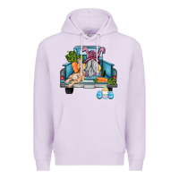 Lilac easter truck with gnome and rabbit Premium Hoodie - AdoDesignShop