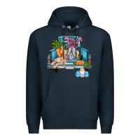 Navy easter truck with gnome and rabbit Premium Hoodie - AdoDesignShop