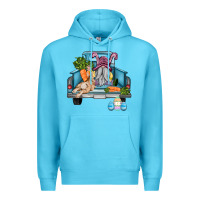 Ocean Blue easter truck with gnome and rabbit Premium Hoodie - AdoDesignShop