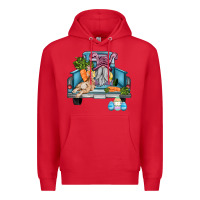 Red easter truck with gnome and rabbit Premium Hoodie - AdoDesignShop