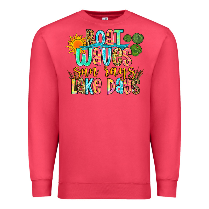 Boat Waves Sun Rays Lake Days Premium Sweatshirt by Zillion Design Studio | Teevron