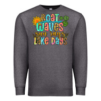 Charcoal Heather boat waves sun rays lake days Premium Sweatshirt - Zillion Design Studio