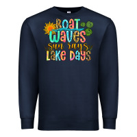 Navy boat waves sun rays lake days Premium Sweatshirt - Zillion Design Studio