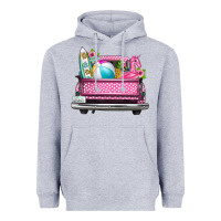 Heather Grey summer pink truck beach Heavyweight Hoodie - texasbilliewilder