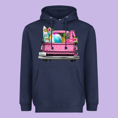 Summer Pink Truck Beach Heavyweight Hoodie Designed By Texasbilliewilder